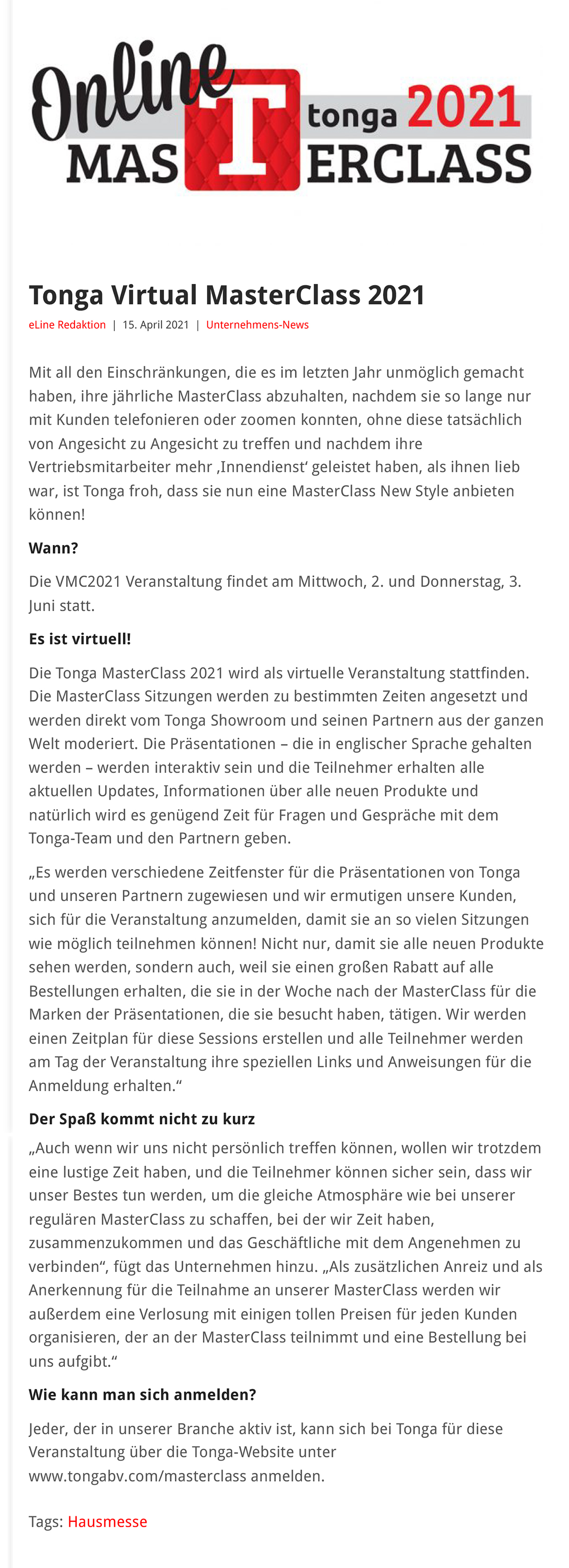 2021-04 eLine Online - Tonga Virtual MasterClass